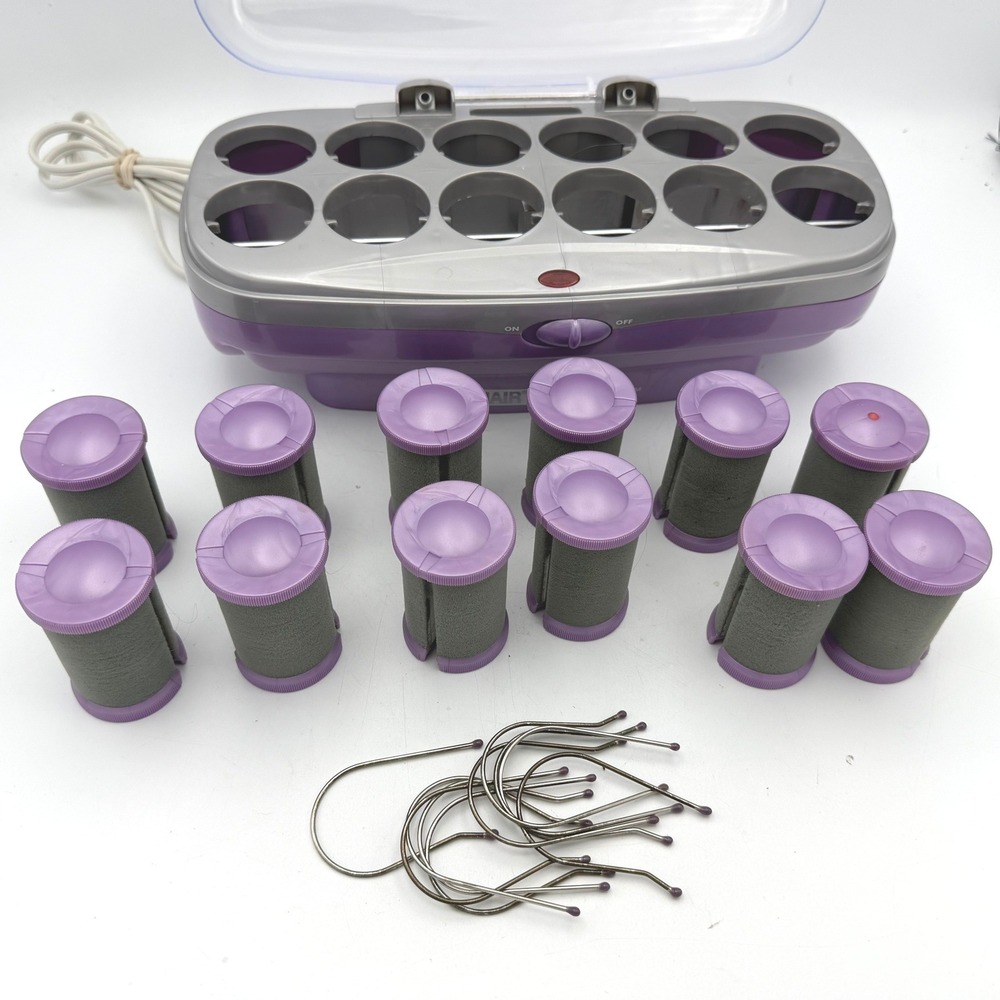 Conair Ion Shine Hair Setter Women Purple 12 Flocked Rollers Metal Clips - Picture 2 of 10
